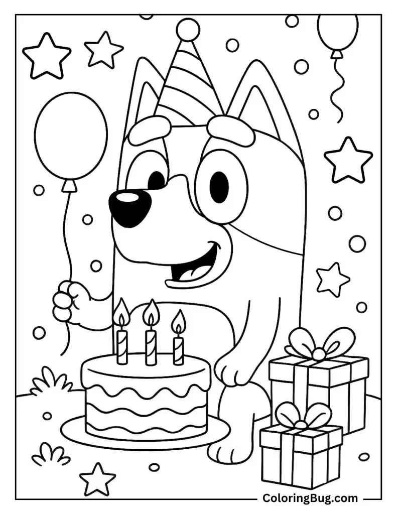Bluey Celebrating Her Birthday Coloring Page