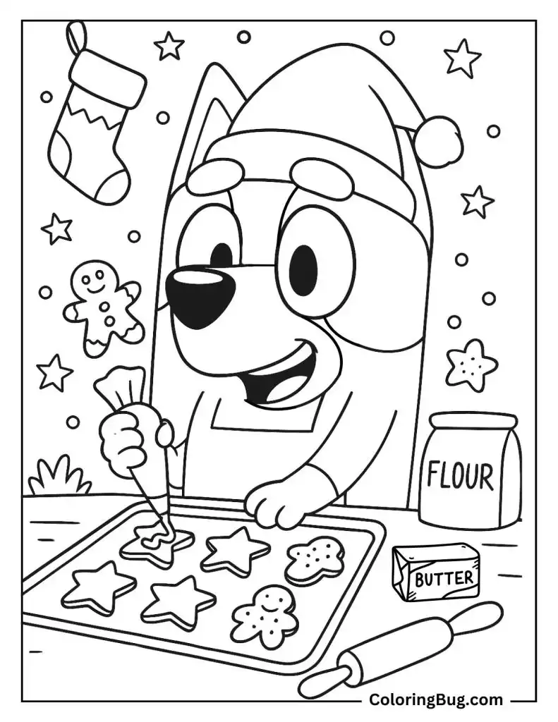 Bluey Christmas Baking Coloring Page