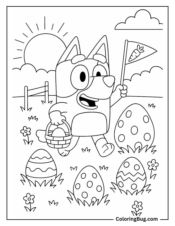 20 Bluey Easter Coloring Pages - Bluey Collecting Easter Eggs Coloring Page 742x960 