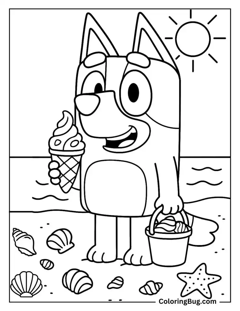 Bluey Collecting Sea Shells Coloring Page