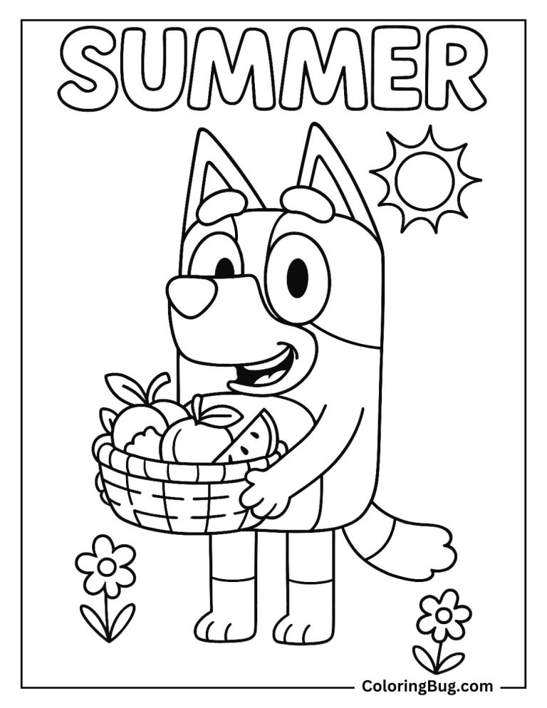 34 Bluey Summer Coloring Pages - Bluey Collecting Summer Fruits Coloring Page 768x994 