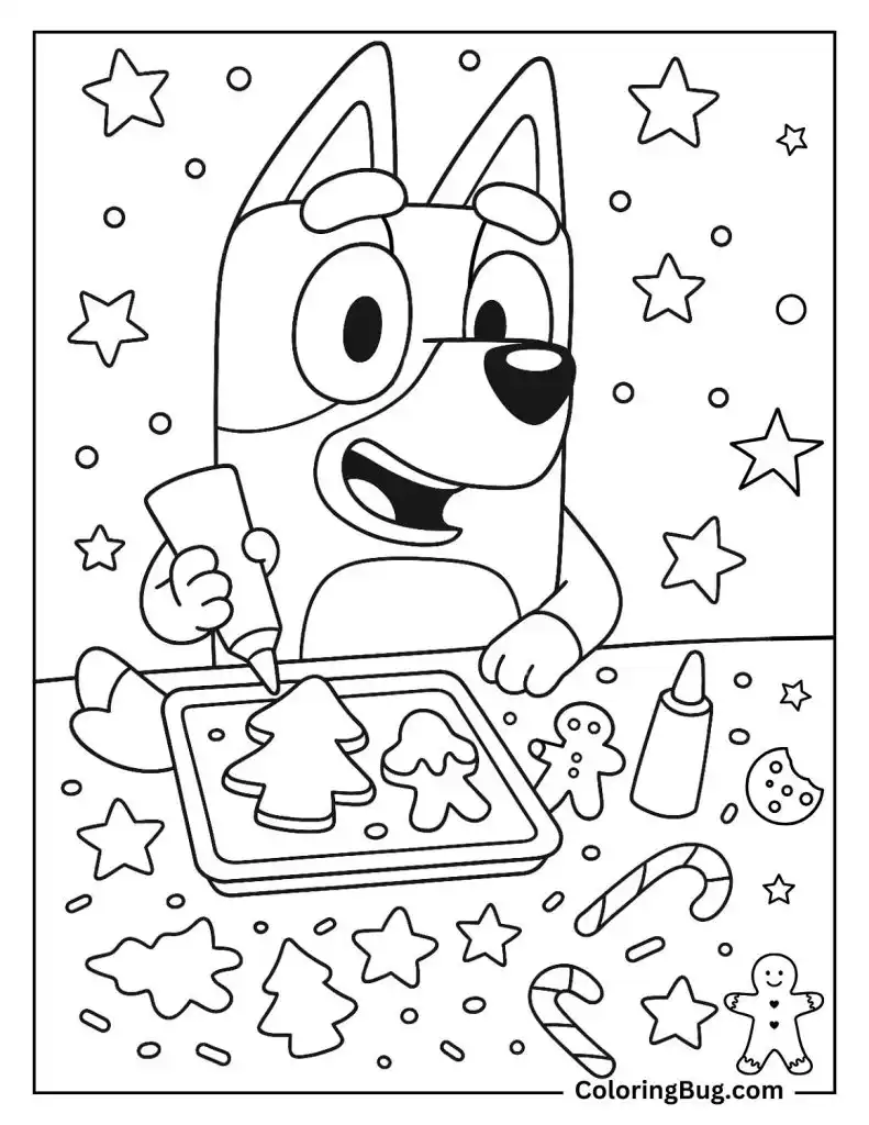 Bluey Decorating Christmas Cookies Coloring Page