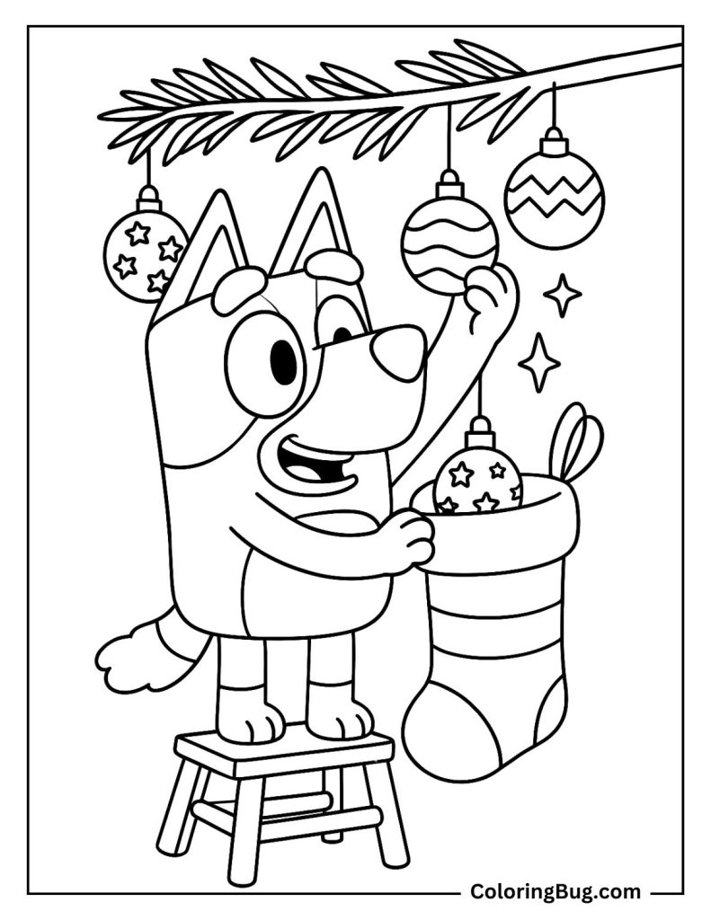 Bluey Decorating a Branch Coloring Page