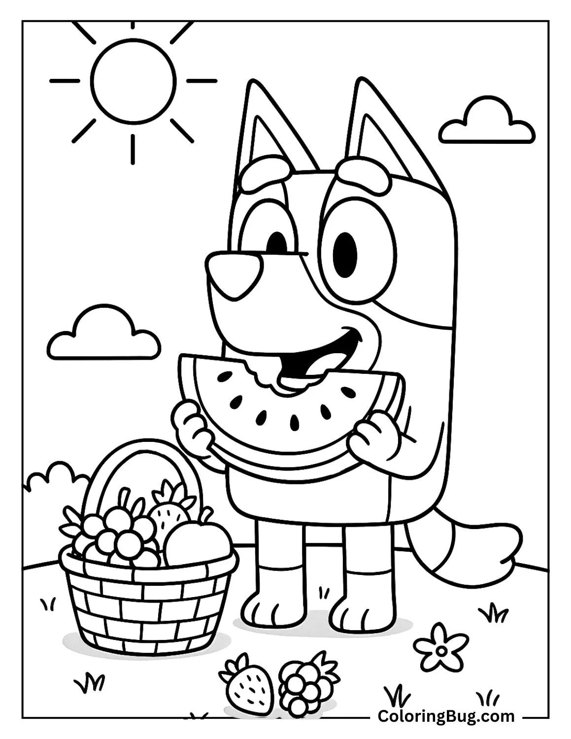 Bluey Eating Watermelon Coloring Page