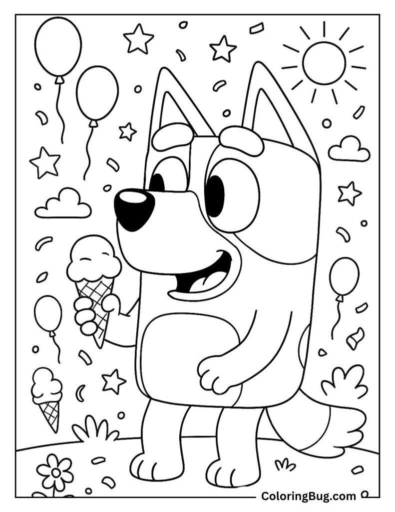 Bluey Enjoying Her Ice Cream Coloring Page
