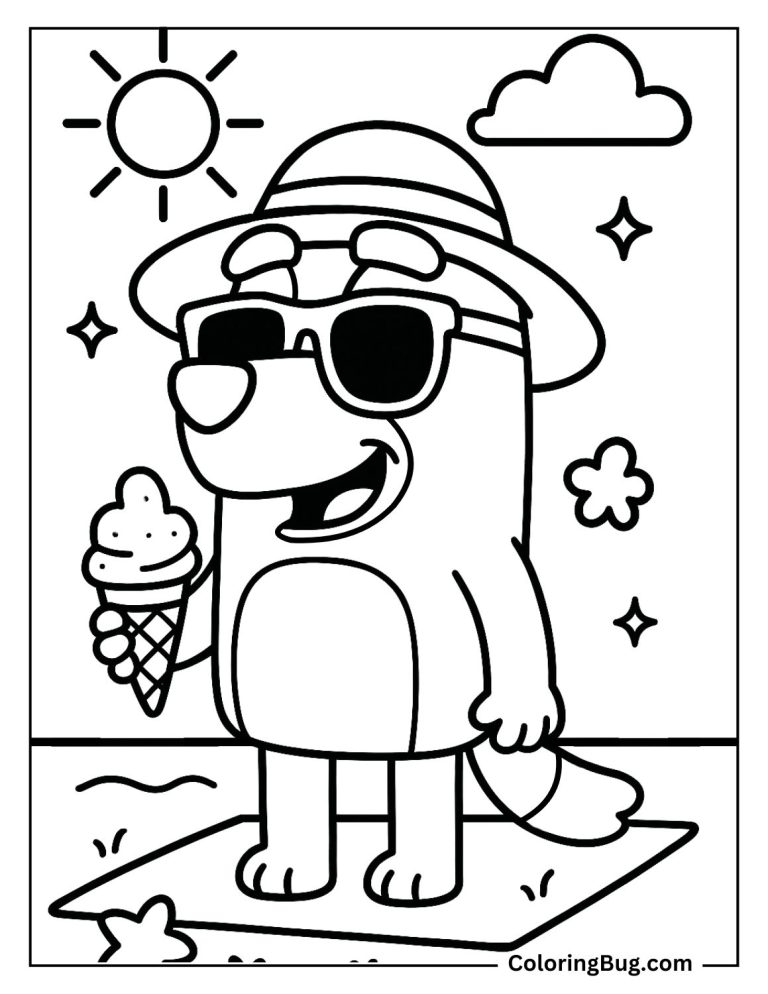 34 Bluey Summer Coloring Pages - Bluey Enjoying A Sunny Day Coloring Page 768x994 