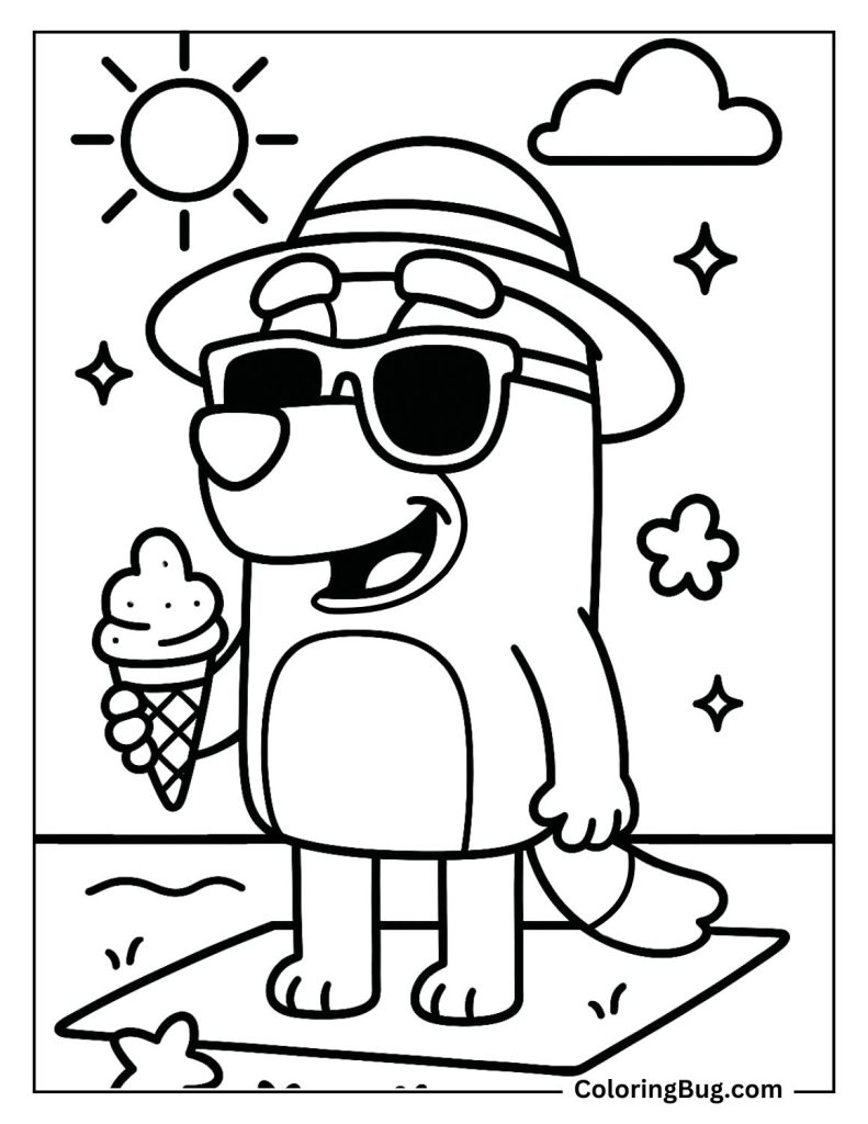 34 Bluey Summer Coloring Pages - Bluey Enjoying A Sunny Day Coloring Page 791x1024 