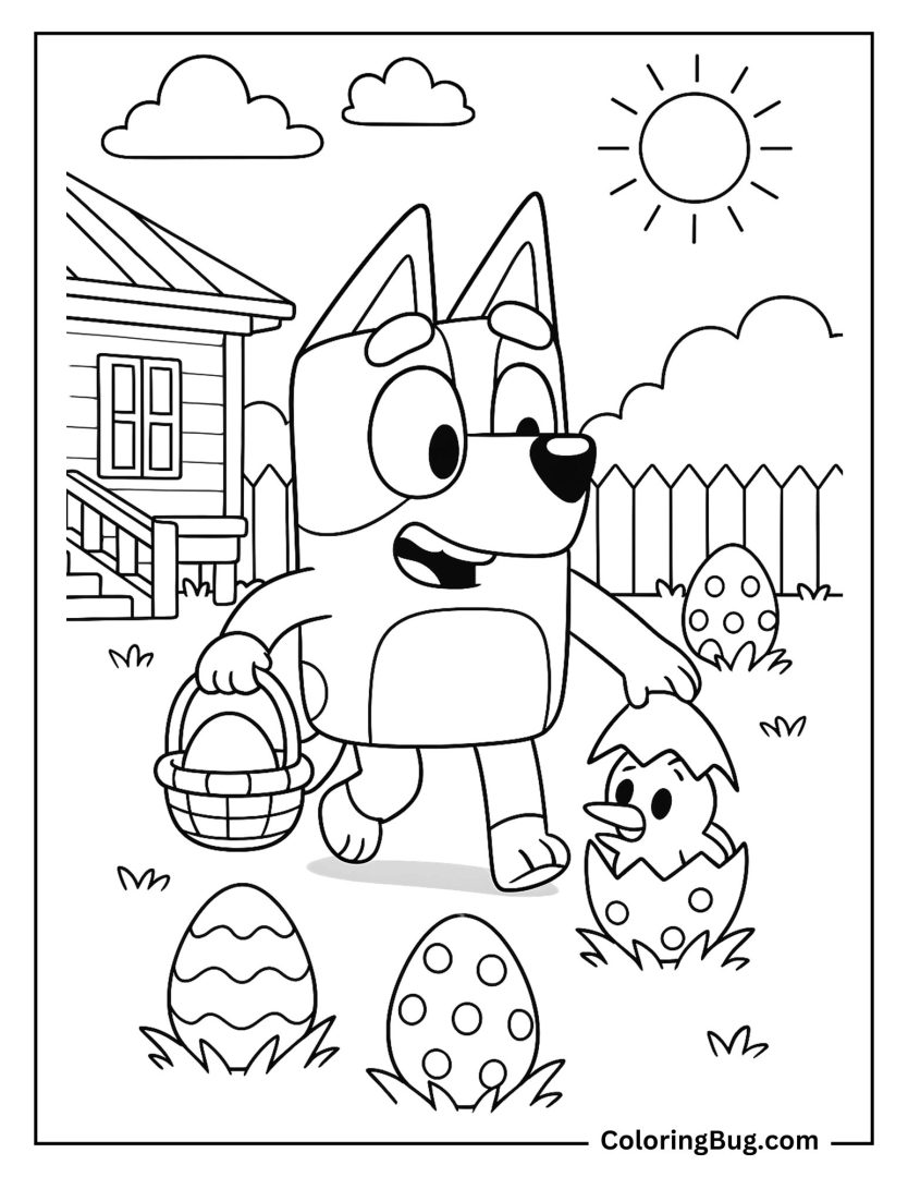20 Bluey Easter Coloring Pages - Bluey Hiding Eggs In The Backyard Coloring Page 834x1080 