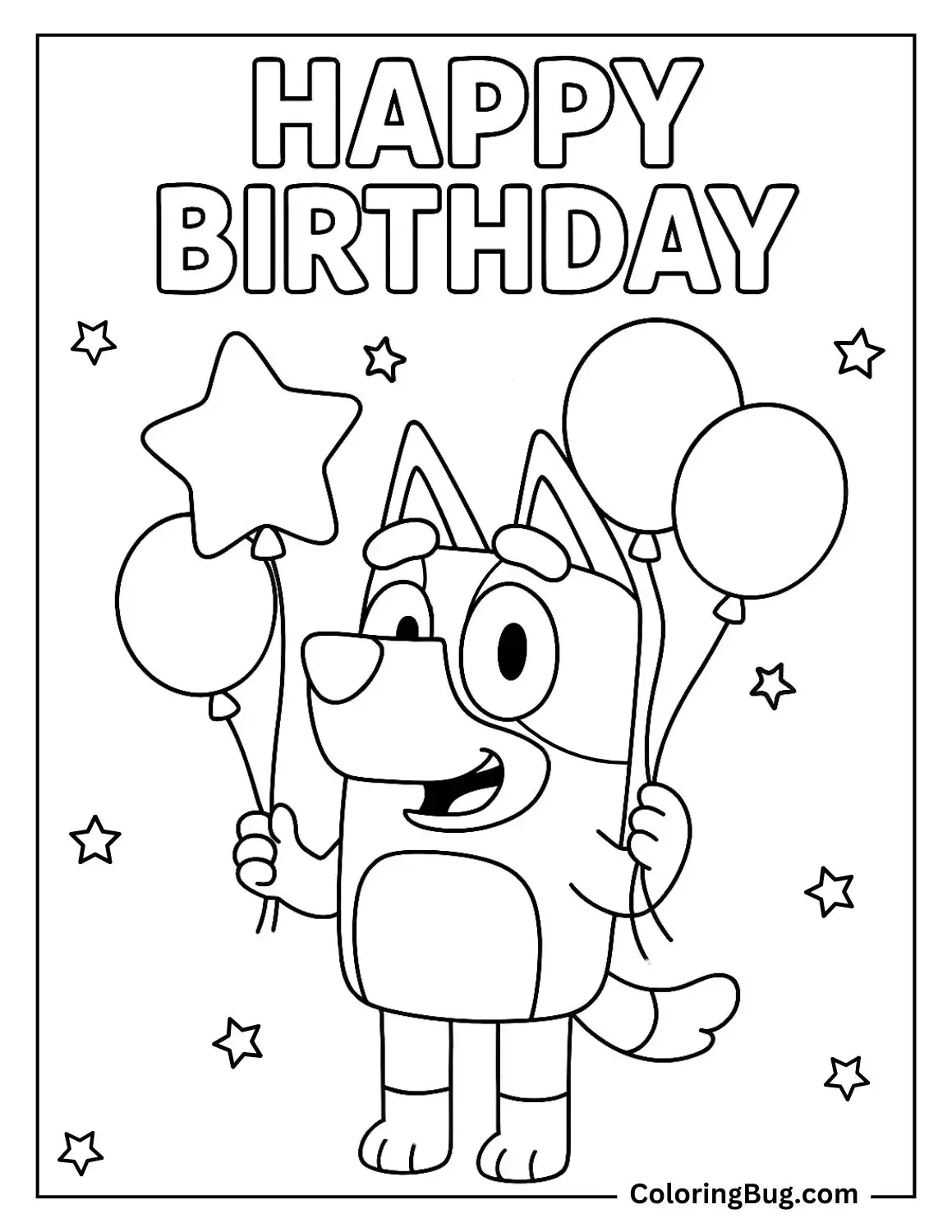 Bluey Holding Birthday Balloons Coloring Page