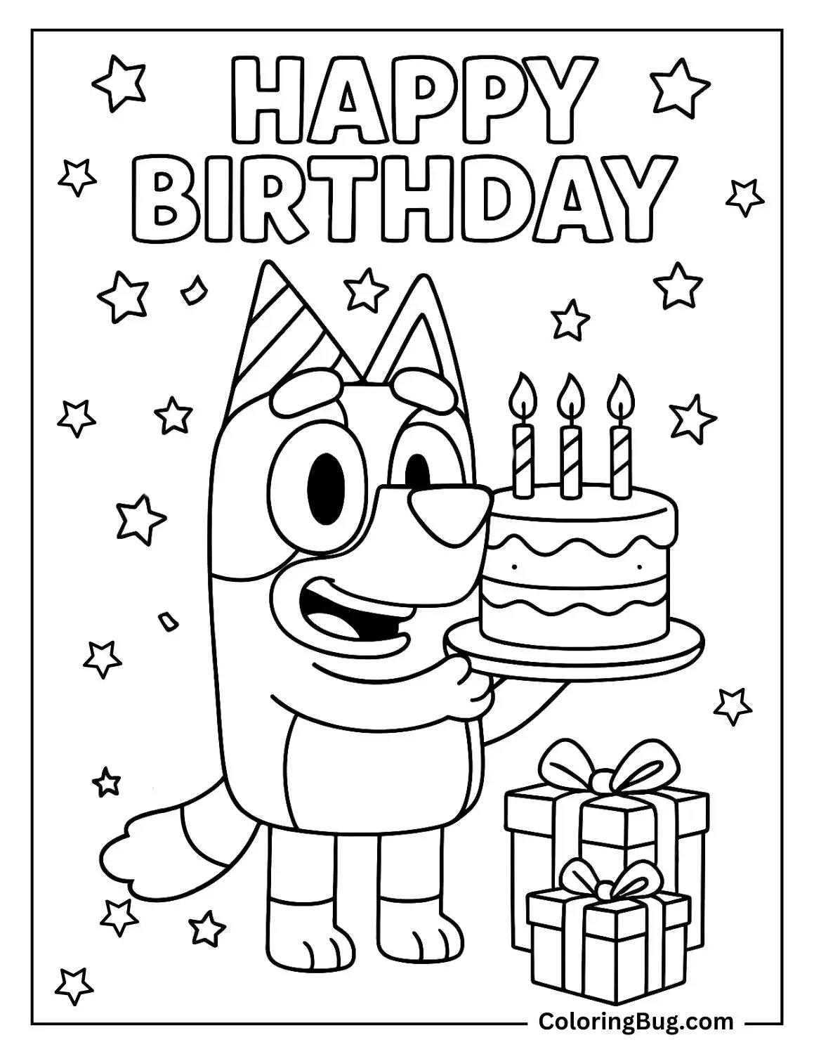 Bluey Holding Her Birthday Cake Coloring Page