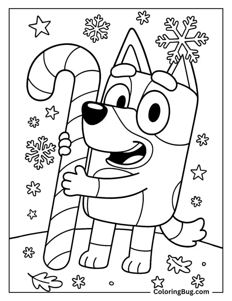 40 Bluey Christmas Coloring Pages - Bluey Holding A Candy Cane Coloring Page 791x1024 .webp