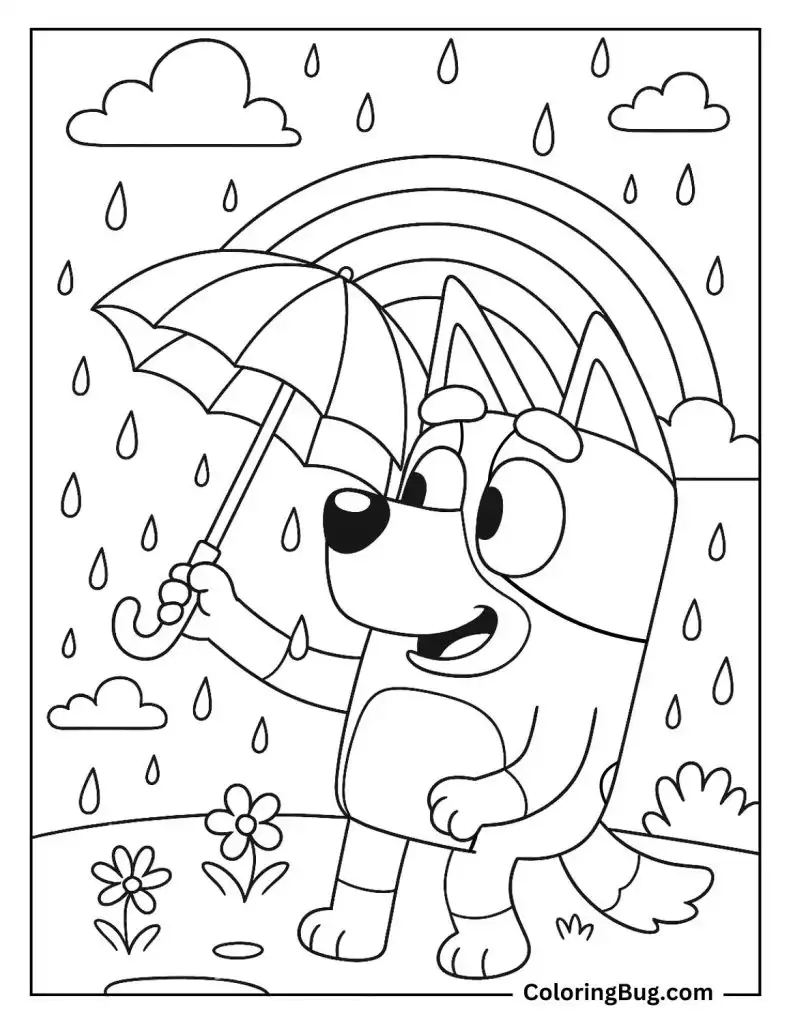 Bluey Holding an Umbrella Coloring Page