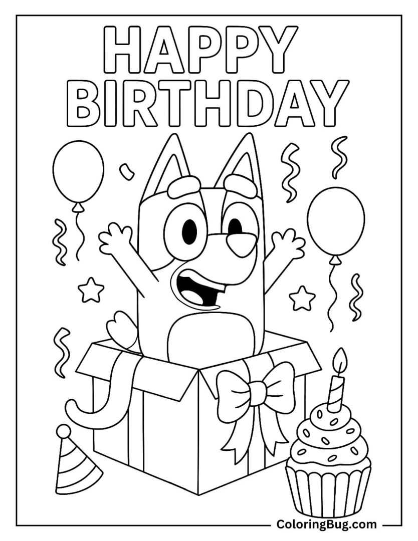 20 Bluey Birthday Coloring Pages - Bluey Jumping Out Of A Birthday Present Coloring Page 834x1080 