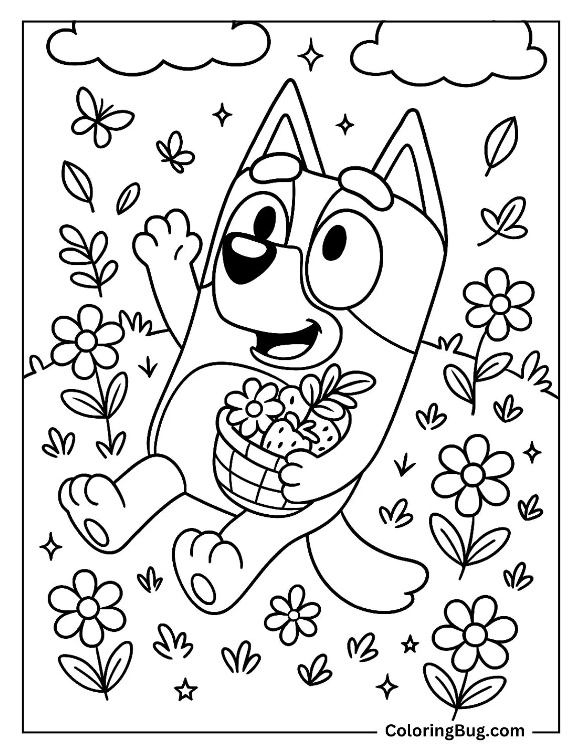 Bluey Laying in a Flower Meadow Coloring Page