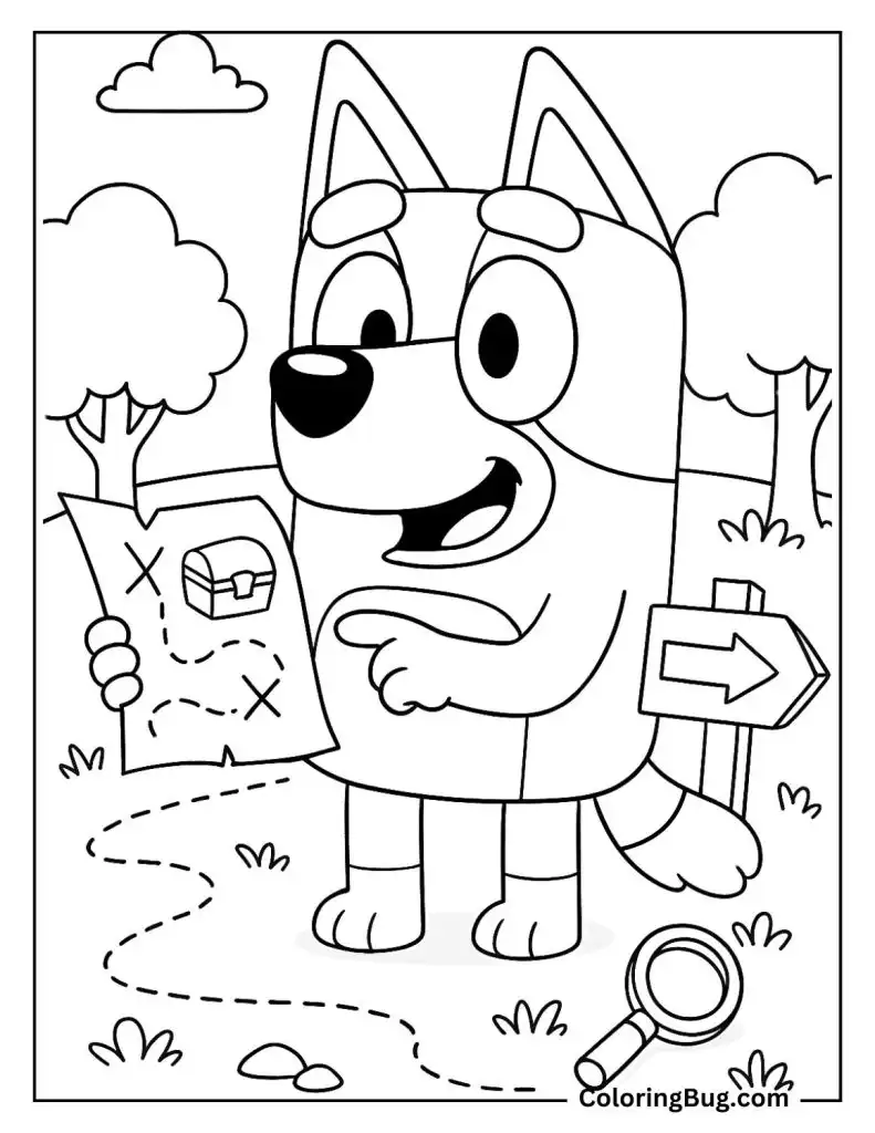 Bluey Looking for Buried Treasure Coloring Page