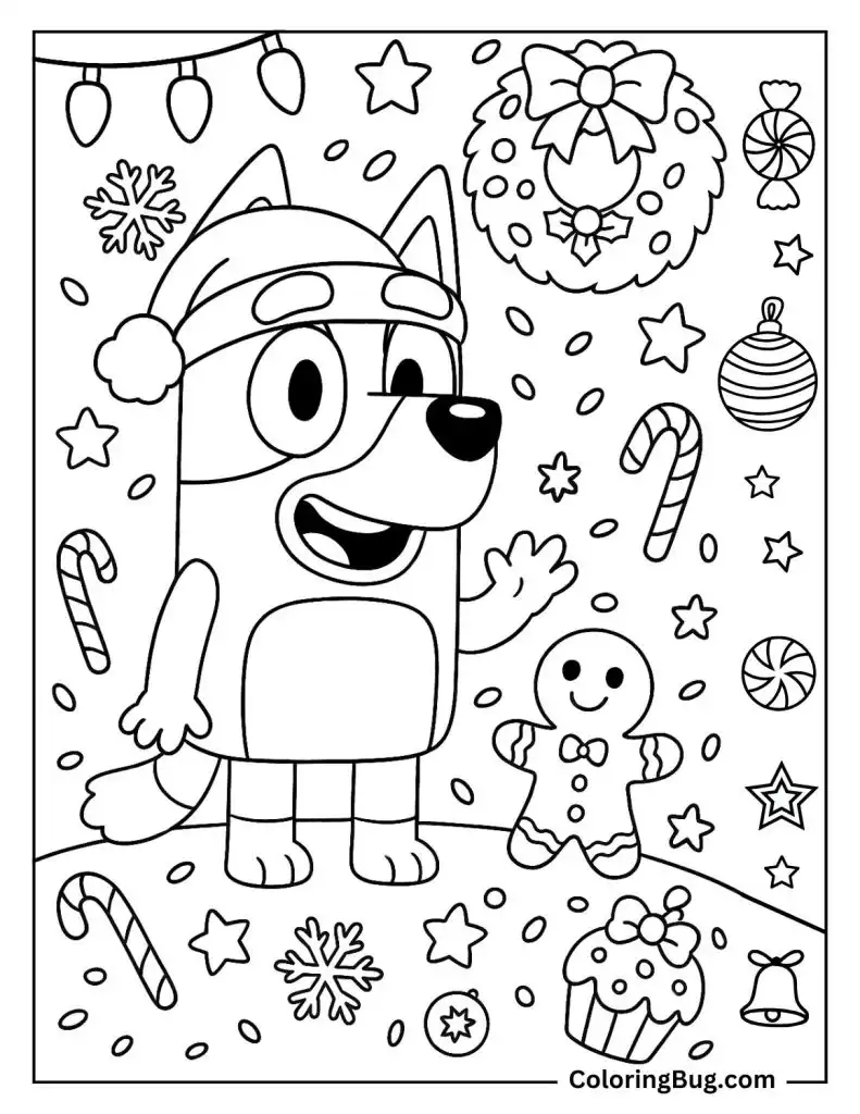 Bluey Loving Christmas Coloring Page