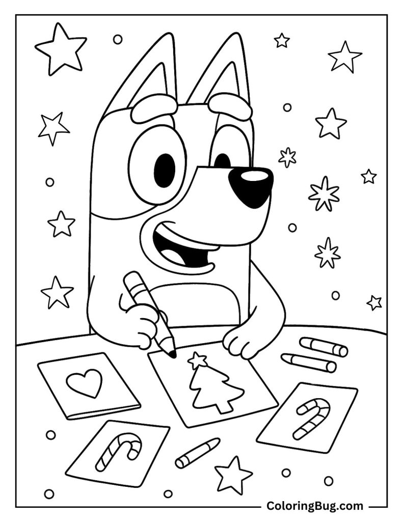 Bluey Making Christmas Cards Coloring Page