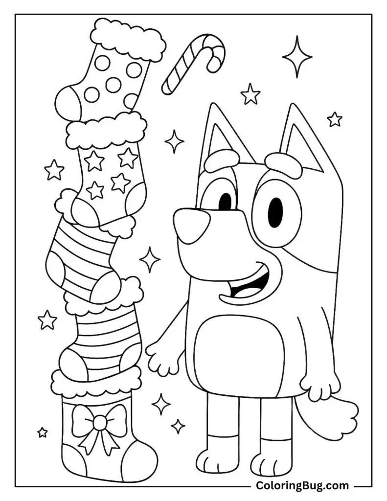 Bluey Making a Stocking Tower Coloring Page
