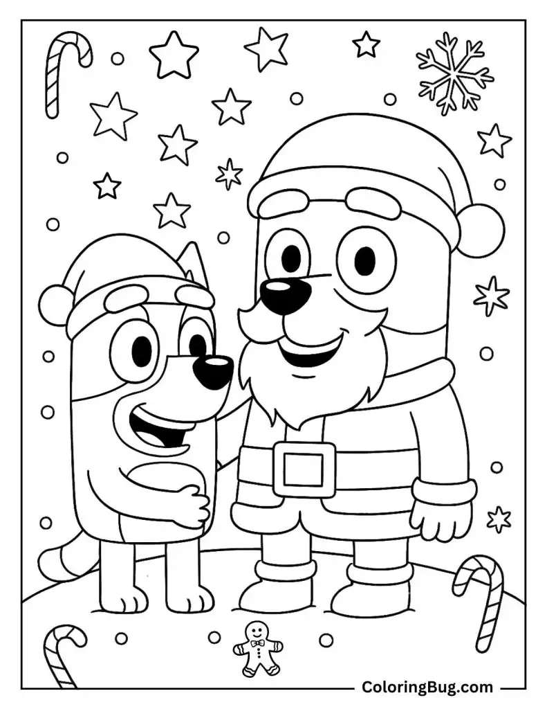 Bluey Meets Santa Coloring Page