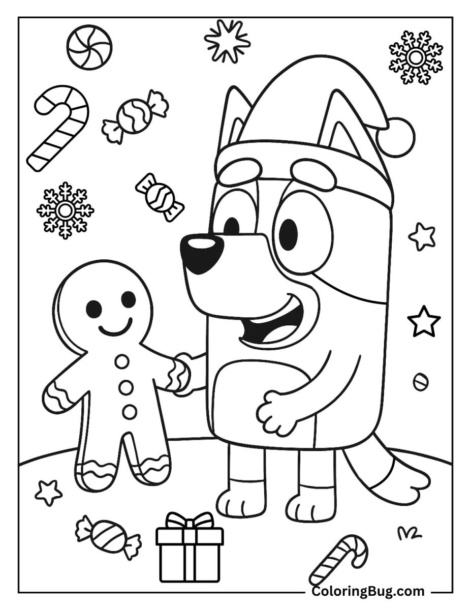 40 Bluey Christmas Coloring Pages - Bluey Meets A Gingerbread Man Coloring Page 927x1200 
