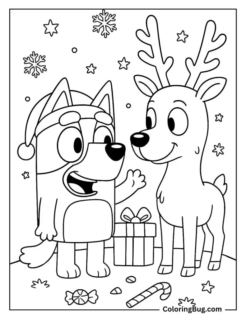 40 Bluey Christmas Coloring Pages - Bluey Meets A Reindeer Coloring Page 791x1024 .webp