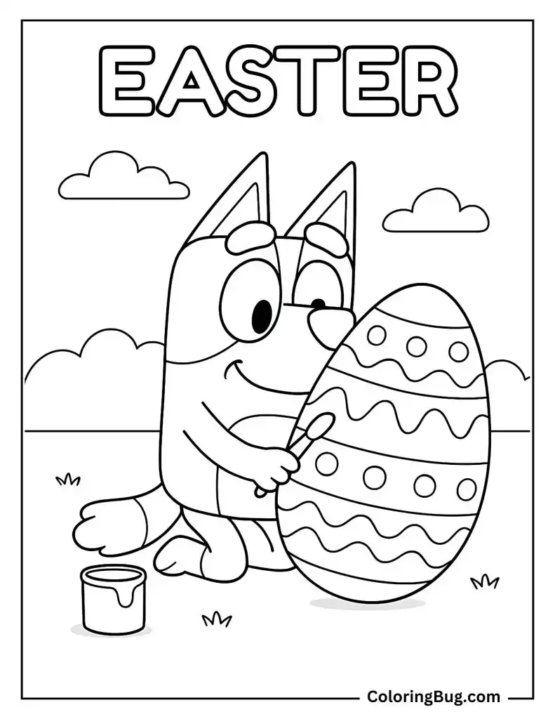 Bluey Painting an Easter Egg Coloring Page