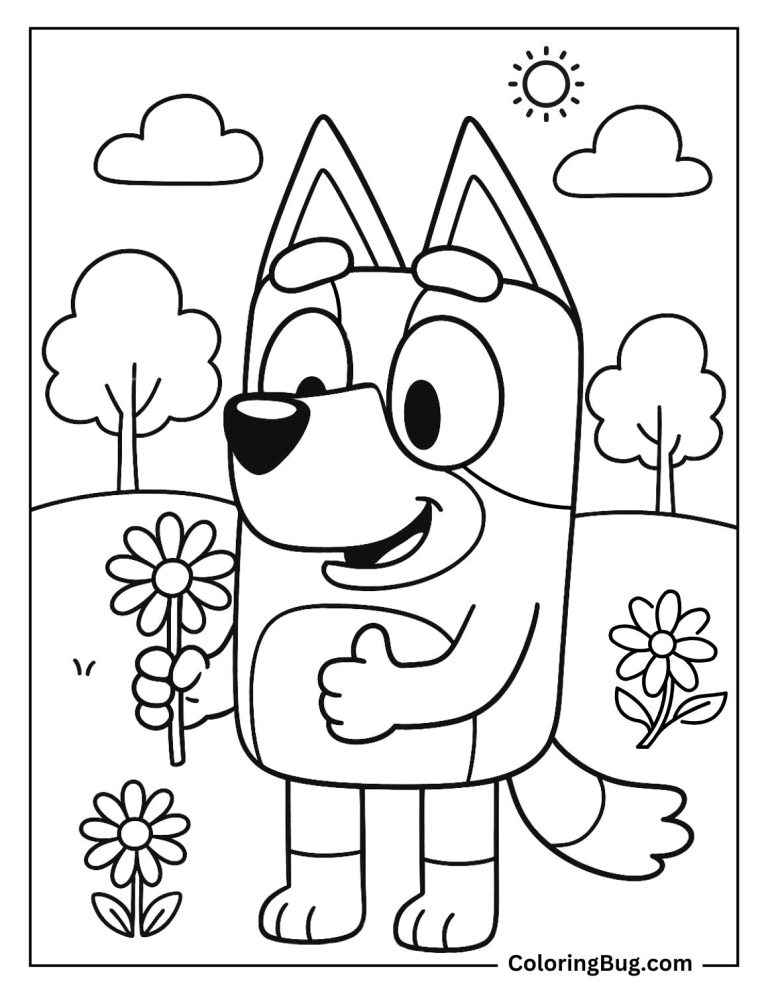 34 Bluey Summer Coloring Pages - Bluey Picking Daisies Coloring Page 768x994 