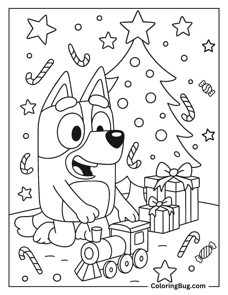 Bluey Playing With Christmas Toys Coloring Page
