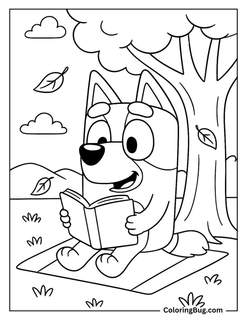 Bluey Reading Her Book Coloring Page