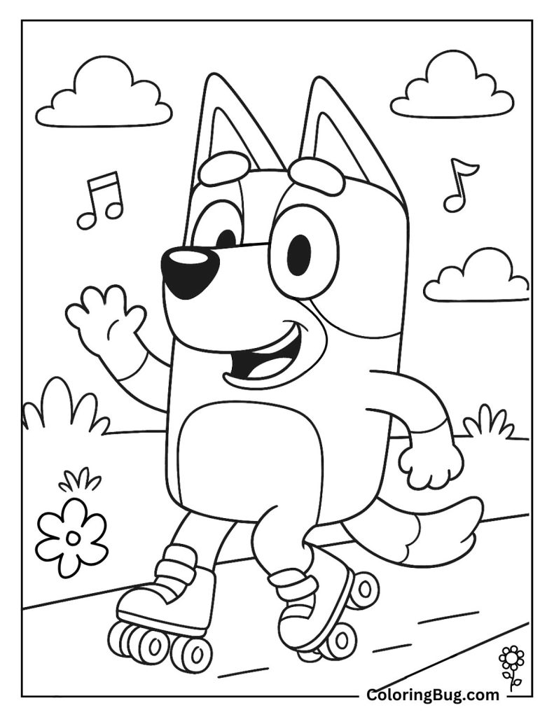 Bluey Roller Skating Coloring Page