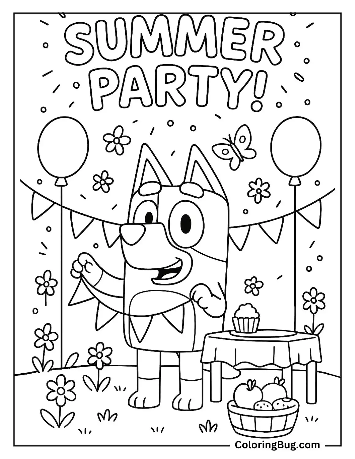 Bluey Summer Party Coloring Page