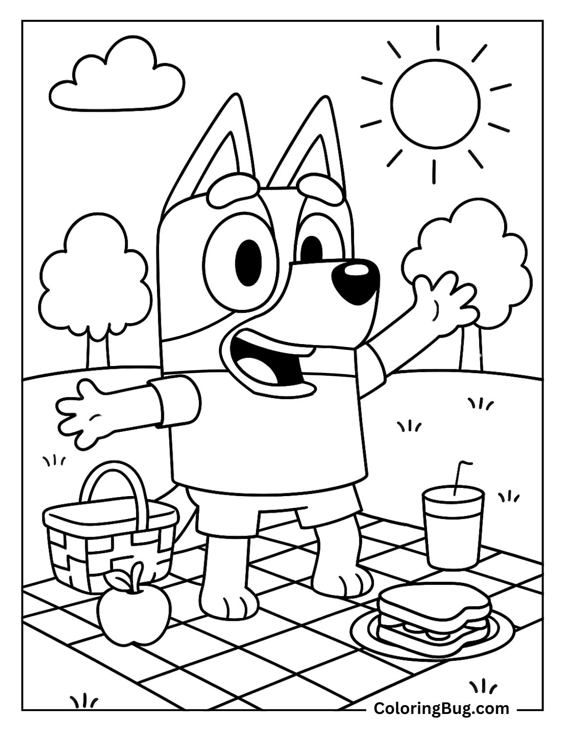 Bluey Summer Picnic Coloring Page
