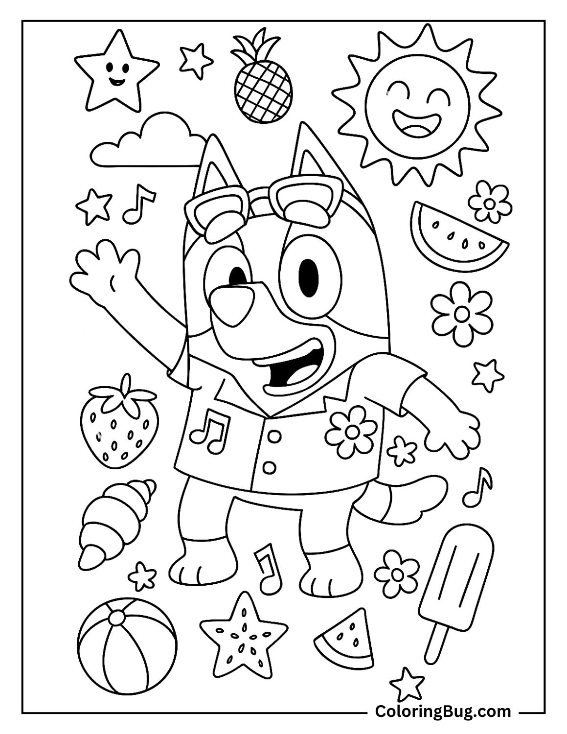Bluey Summer Vibes Coloring Page