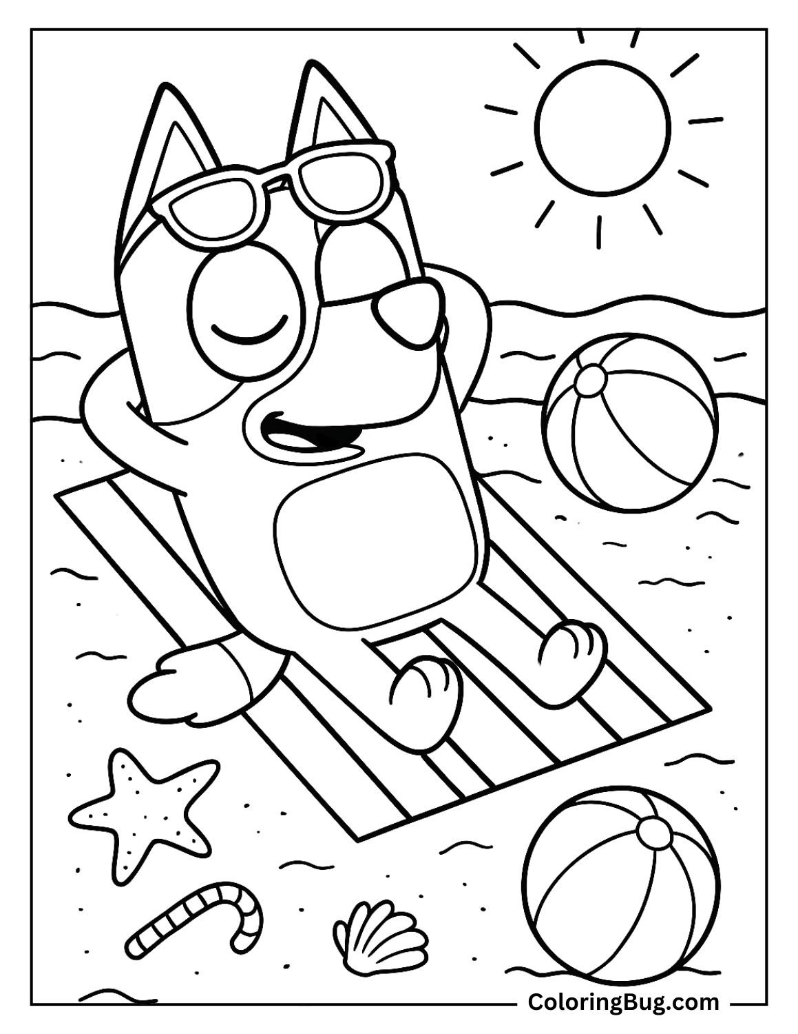 34 Bluey Summer Coloring Pages - Bluey Sunbathing On The Beach Coloring Page 