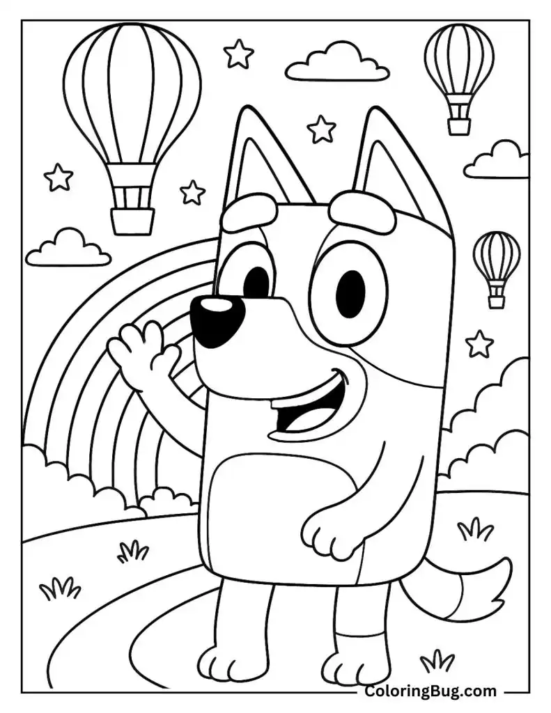 Bluey Watching Hot Air Balloons Coloring Page