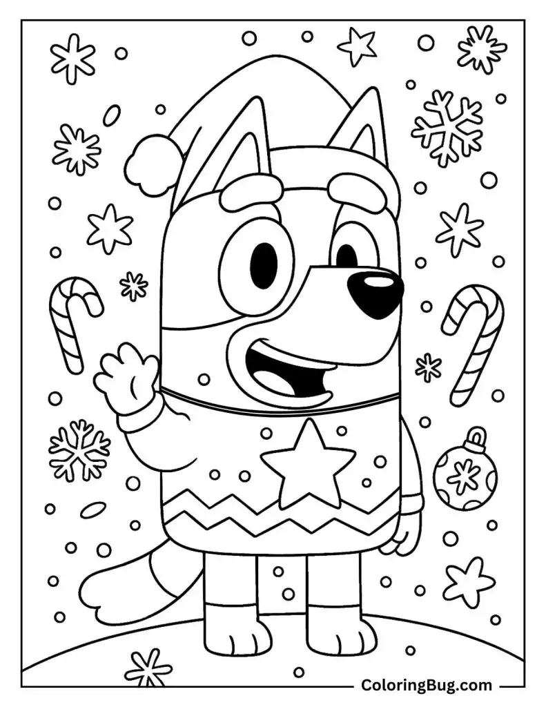 Bluey Wearing a Christmas Jumper Coloring Page