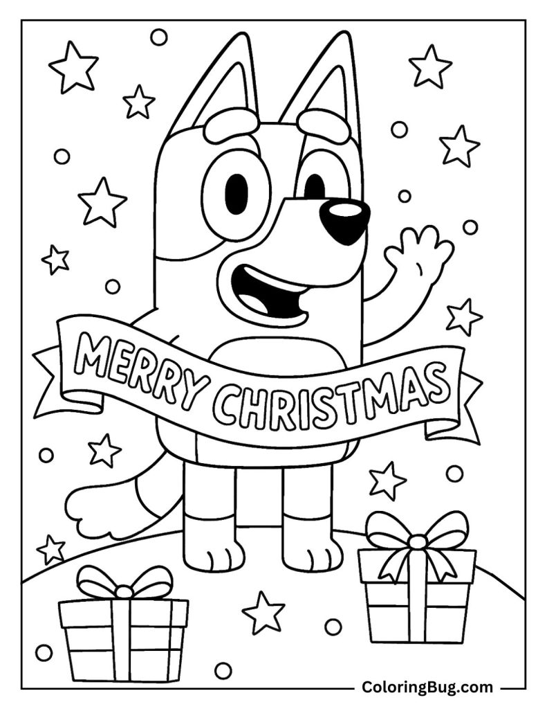 Bluey With a Christmas Banner Coloring Page