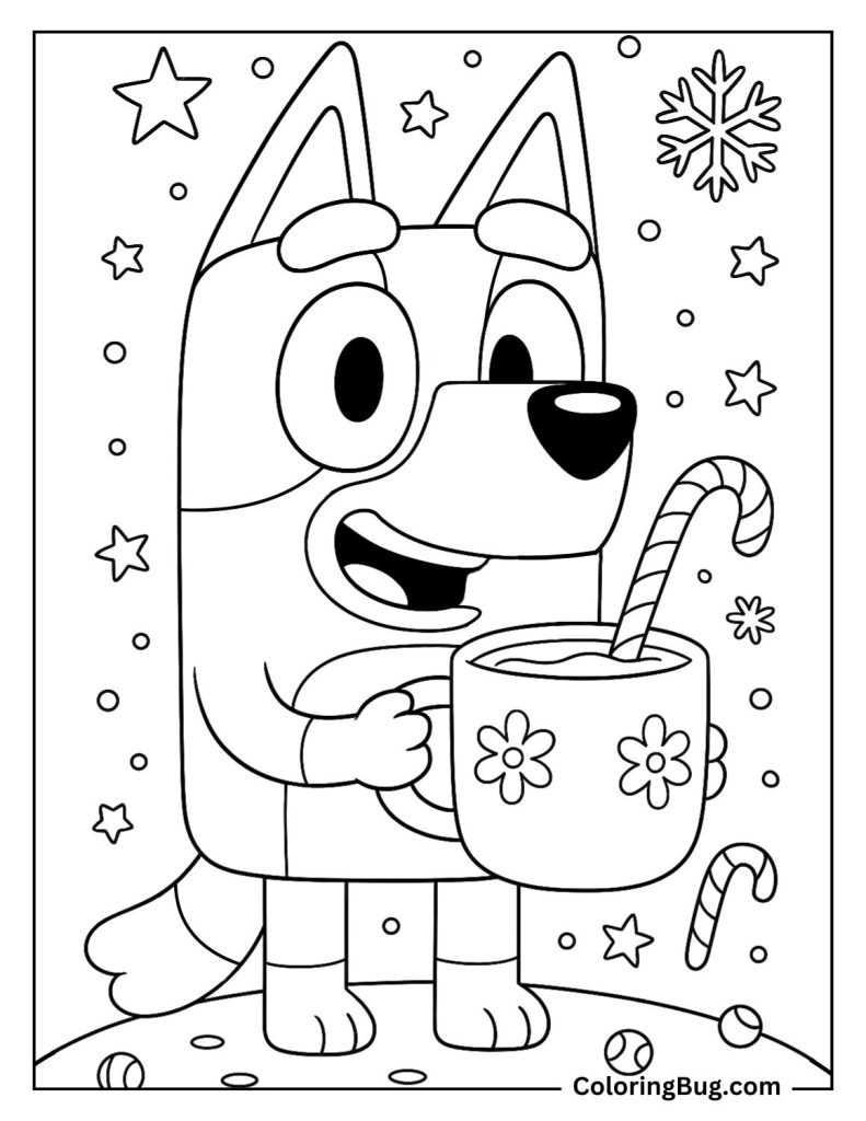 Bluey With a Mug of Hot Cocoa Coloring Page