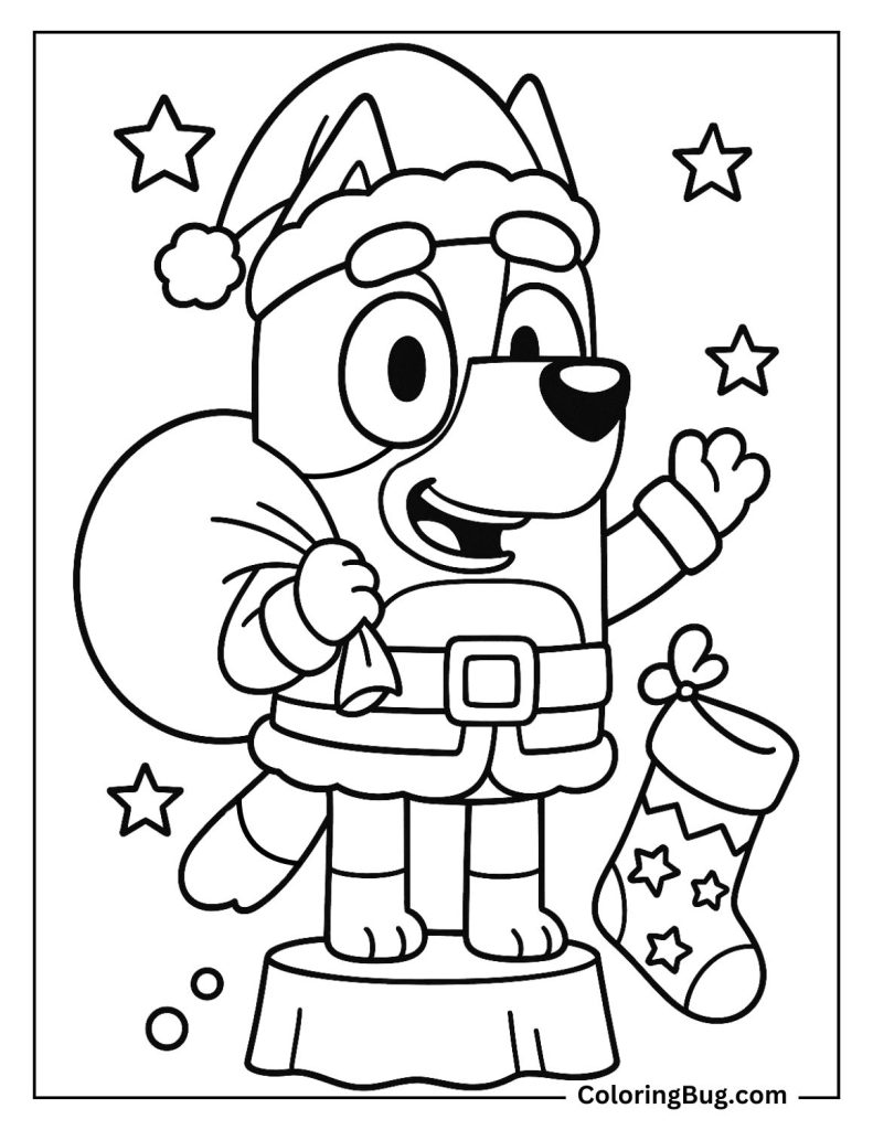 Bluey With a Sack of Presents Coloring Page