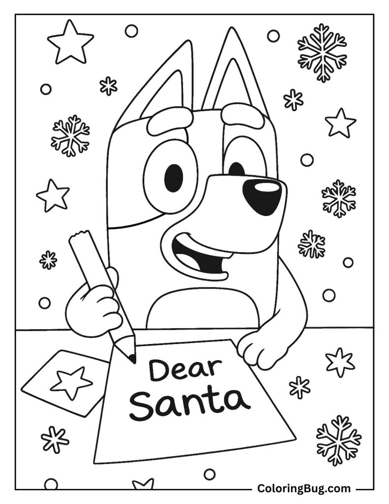 Bluey Writing to Santa Coloring Page