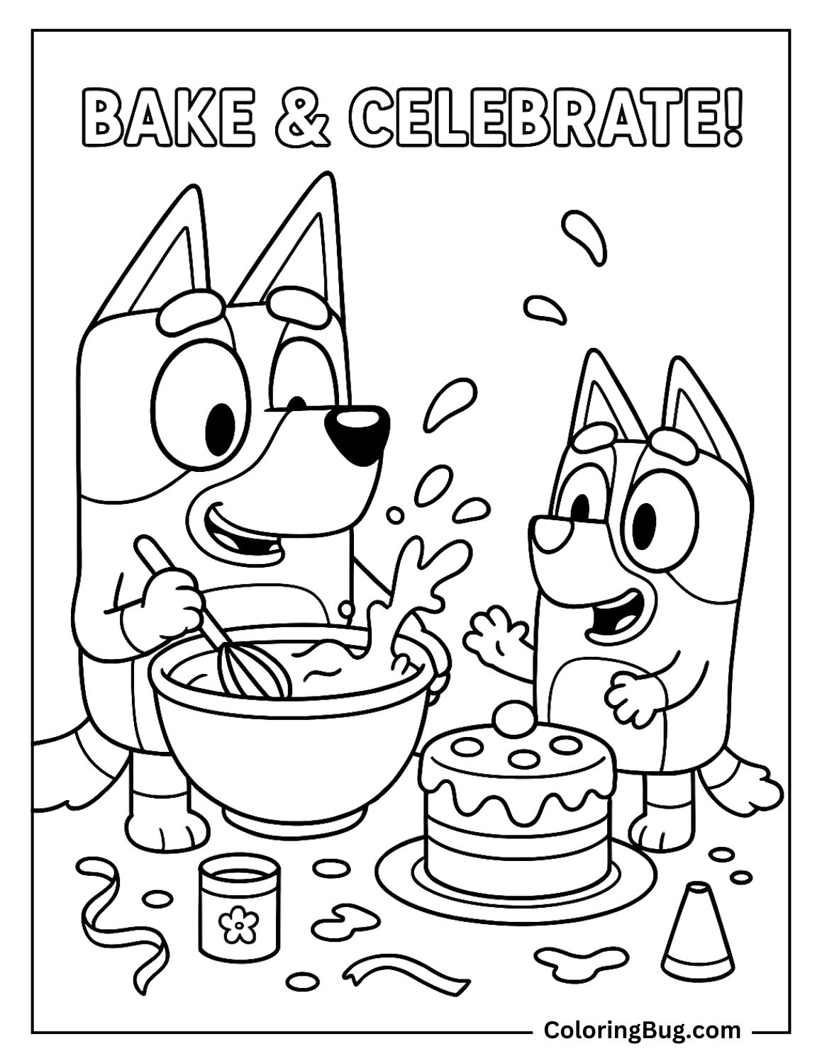 20 Bluey Birthday Coloring Pages - Bluey And Bingo Baking A Birthday Cake Coloring Page 