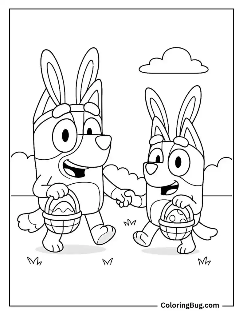 20 Bluey Easter Coloring Pages - Bluey And Bingo With Bunny Ears On Easter Egg Hunt Coloring Page 791x1024 .webp