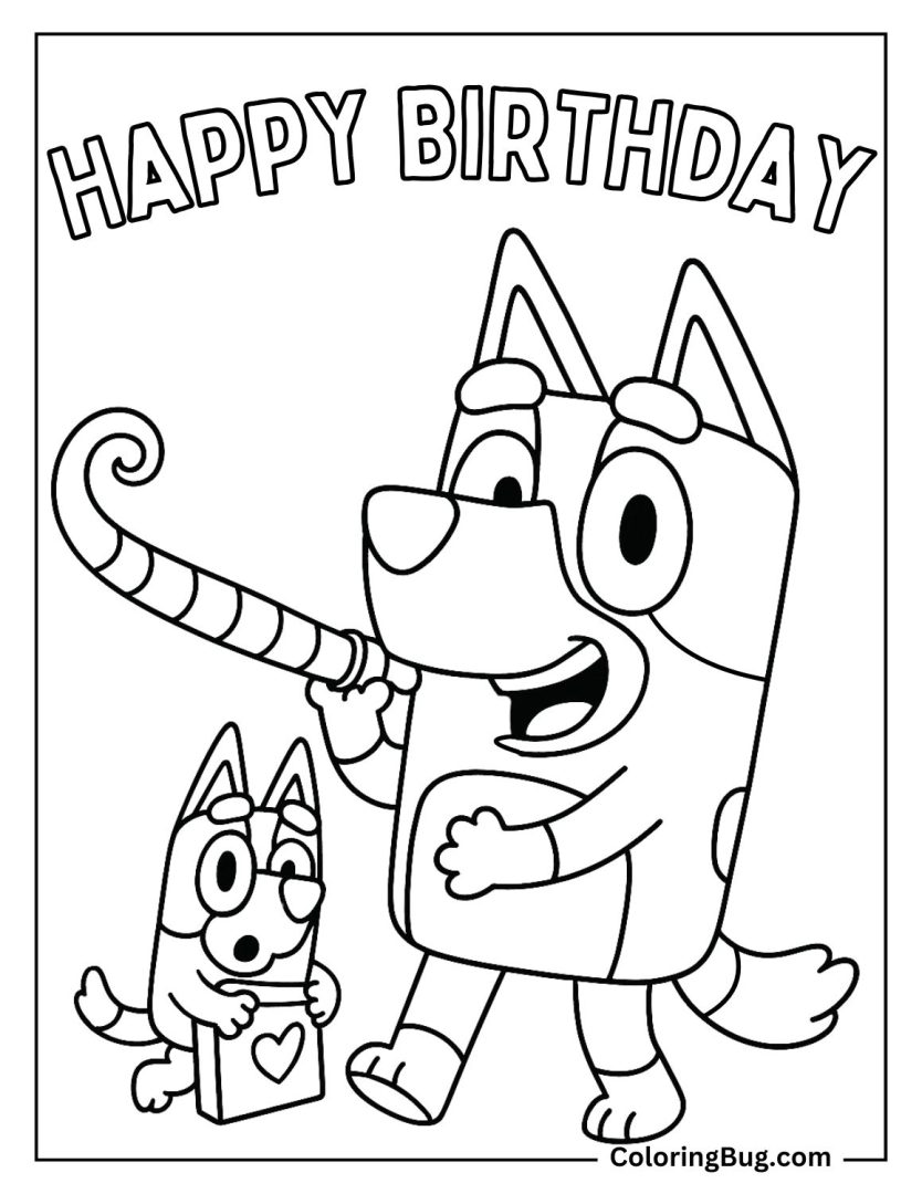 20 Bluey Birthday Coloring Pages - Bluey And Little Bingo Birthday Coloring Page 834x1080 