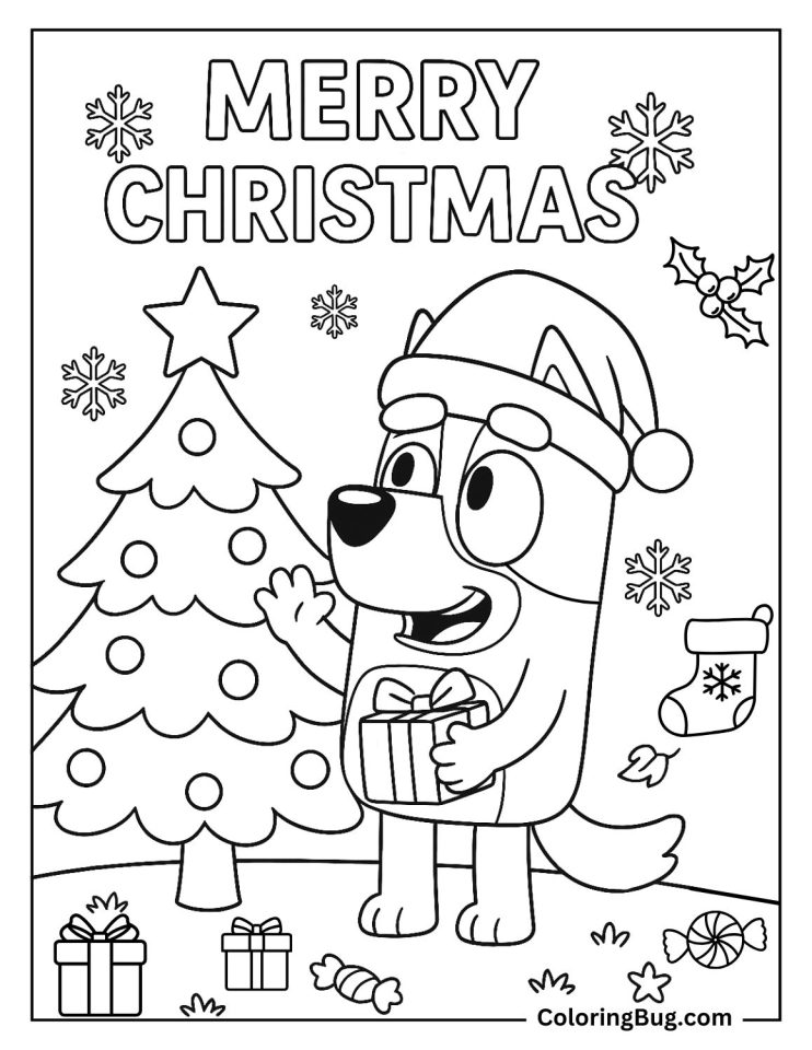 40 Bluey Christmas Coloring Pages - Bluey And A Christmas Tree Coloring Page 742x960 