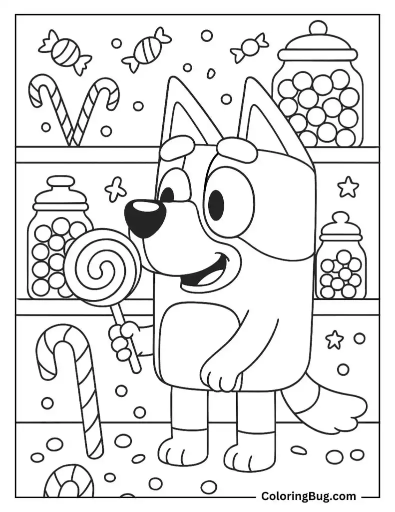 Bluey in a Candy Store Coloring Page