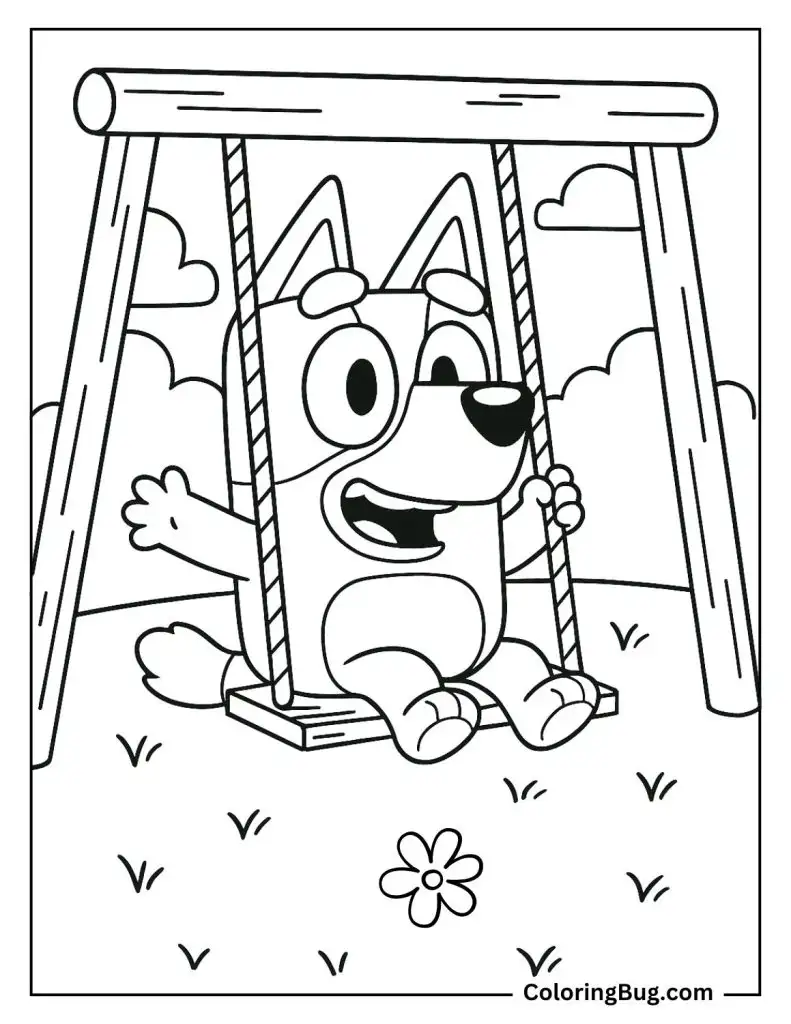 Bluey on a Swing Coloring Page