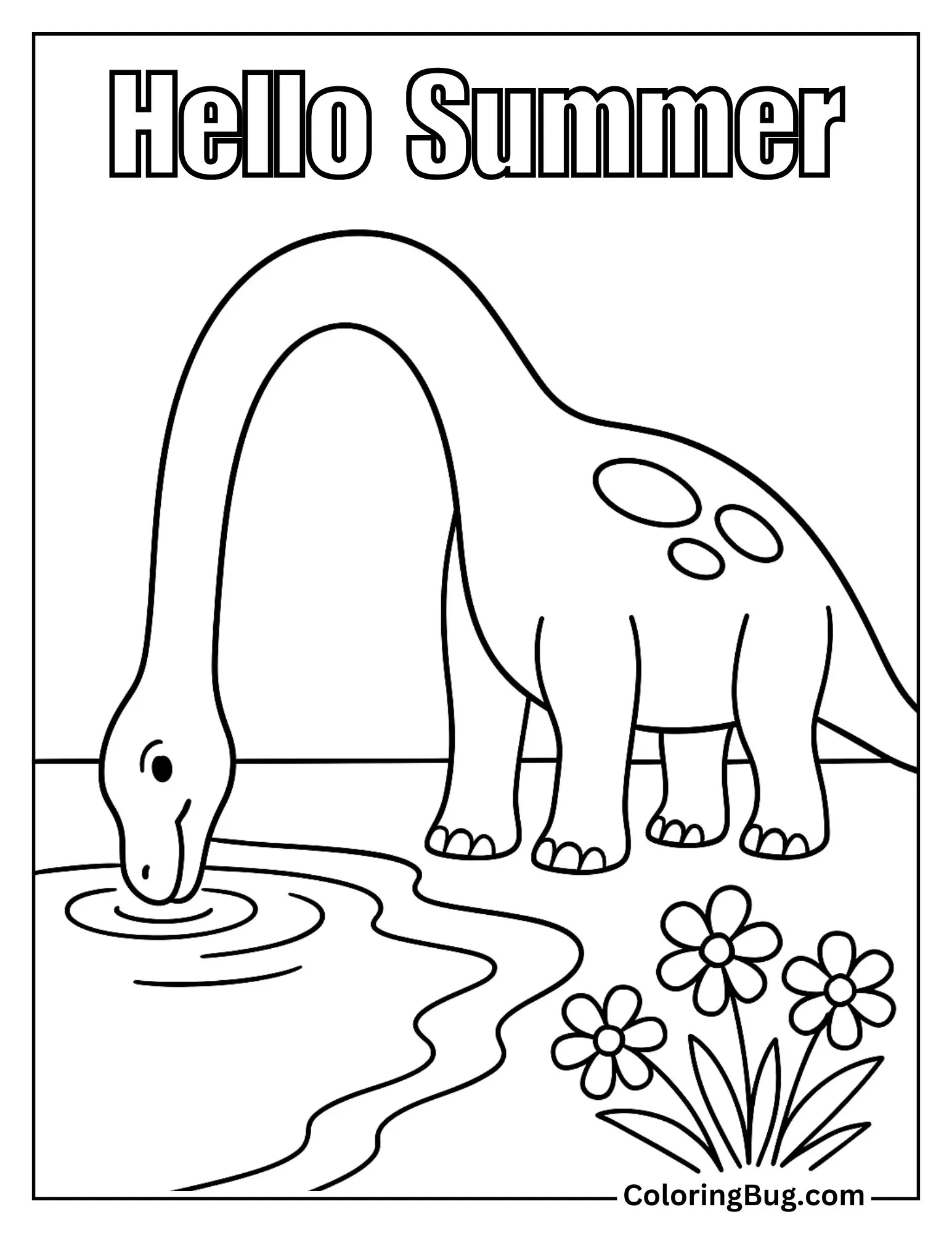 Brachiosaurus Drinking From a Calm Summer River Coloring Sheet