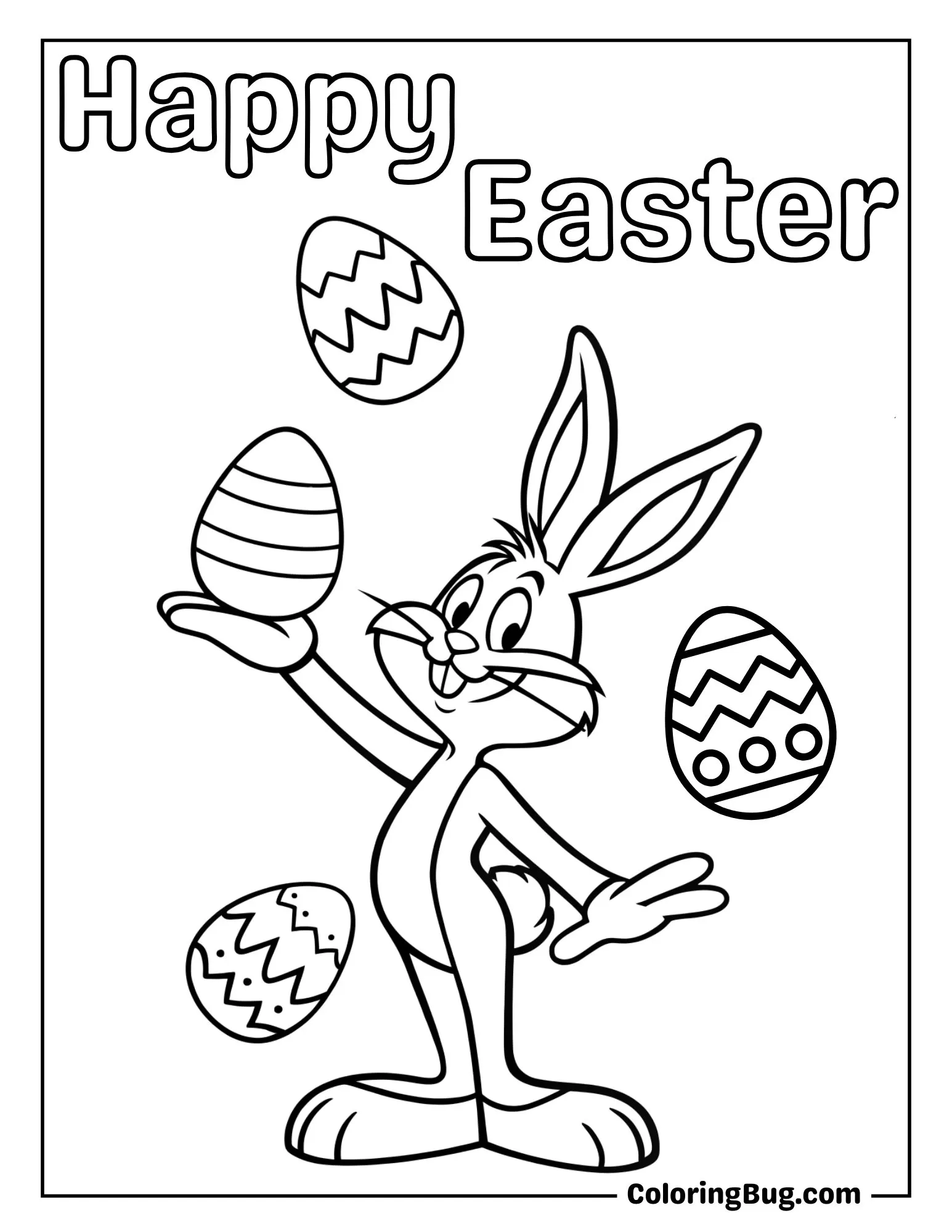 Bugs Bunny Juggling Easter Eggs Coloring Sheet