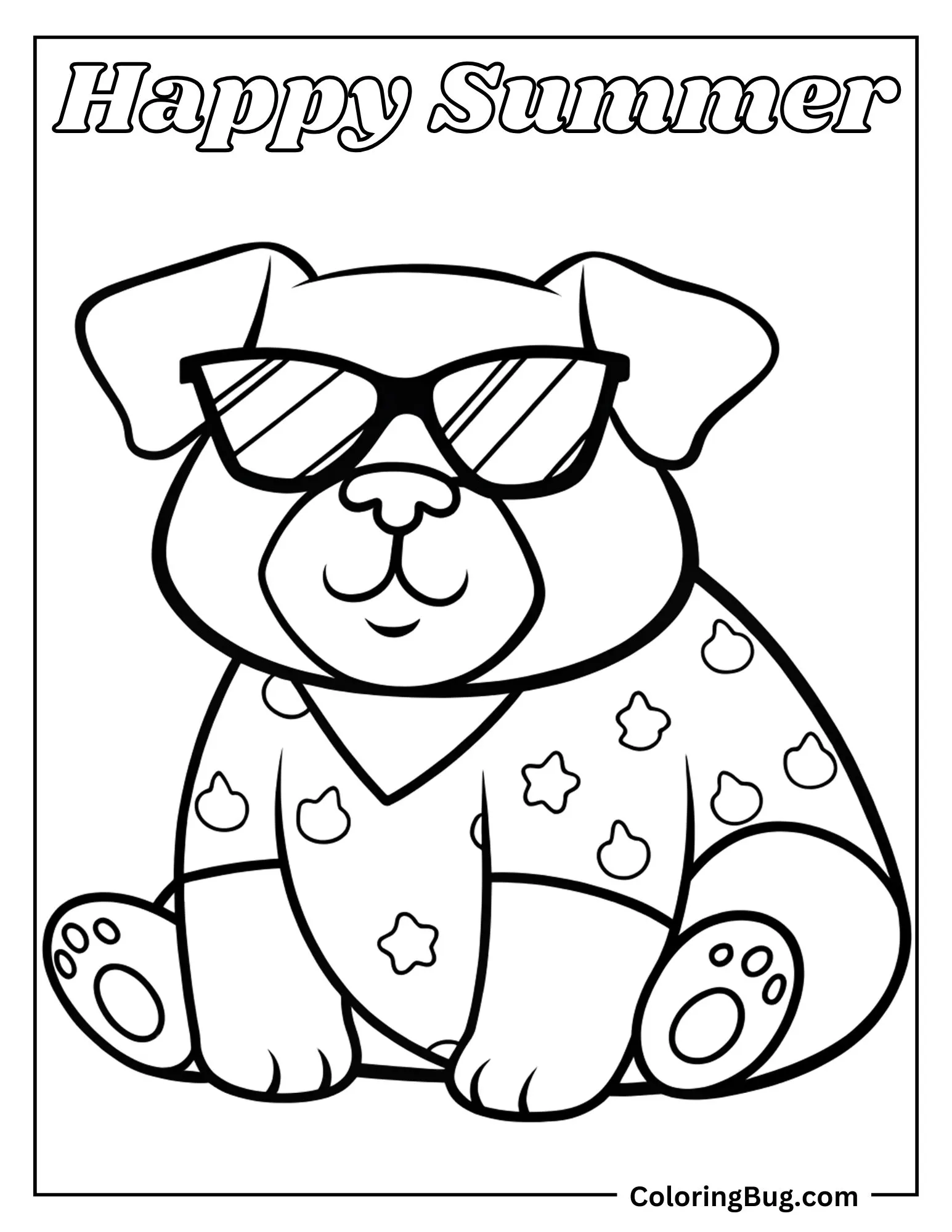 Bull Dog wearing Summer Outfit Coloring Sheet