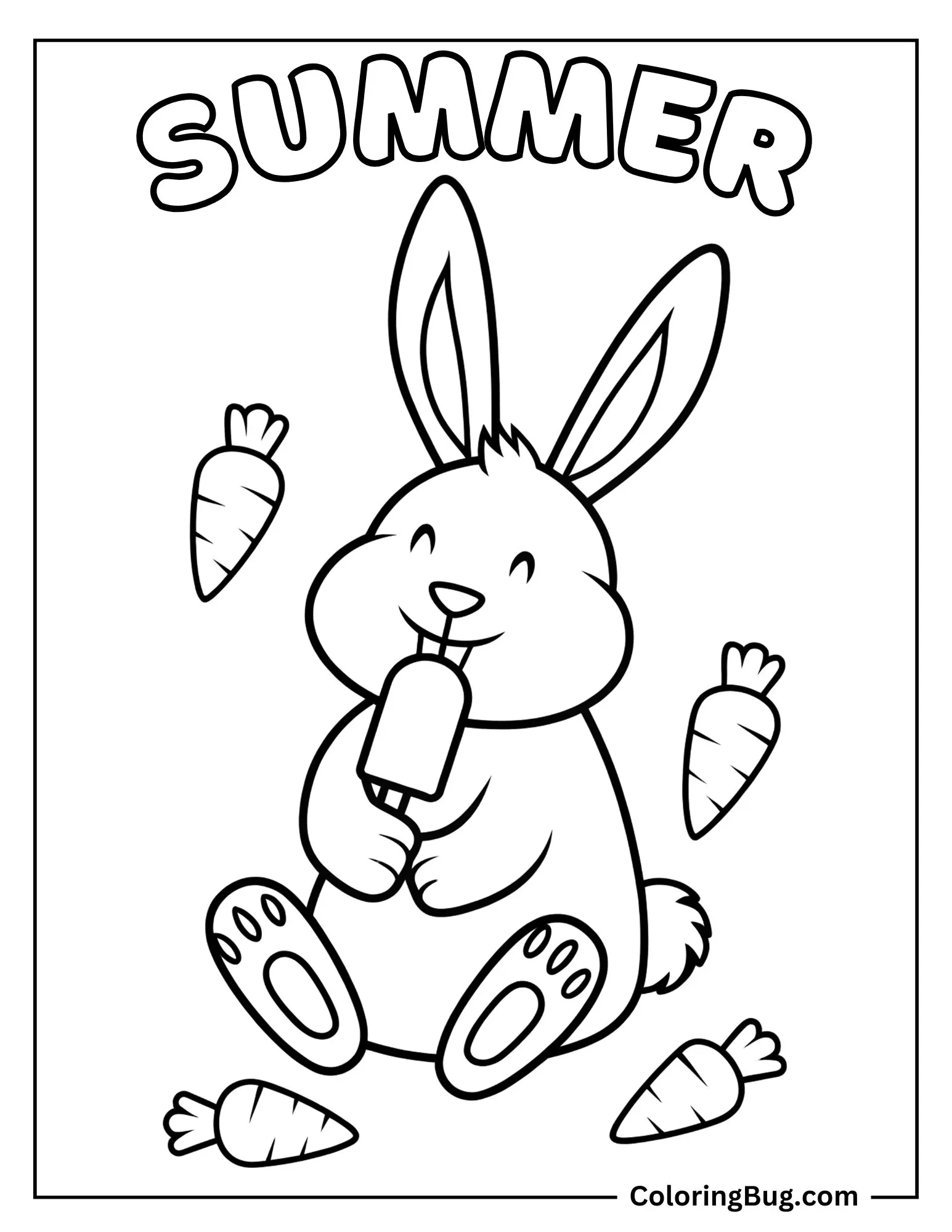 Bunny Eating Popsicle Coloring Sheet